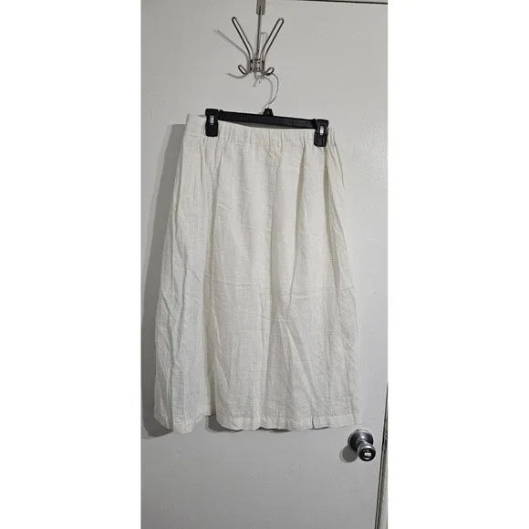 Chartou Linen Blend Wrap A Line Skirt Women's Large White Elastic Pockets Midi - Picture 6 of 9